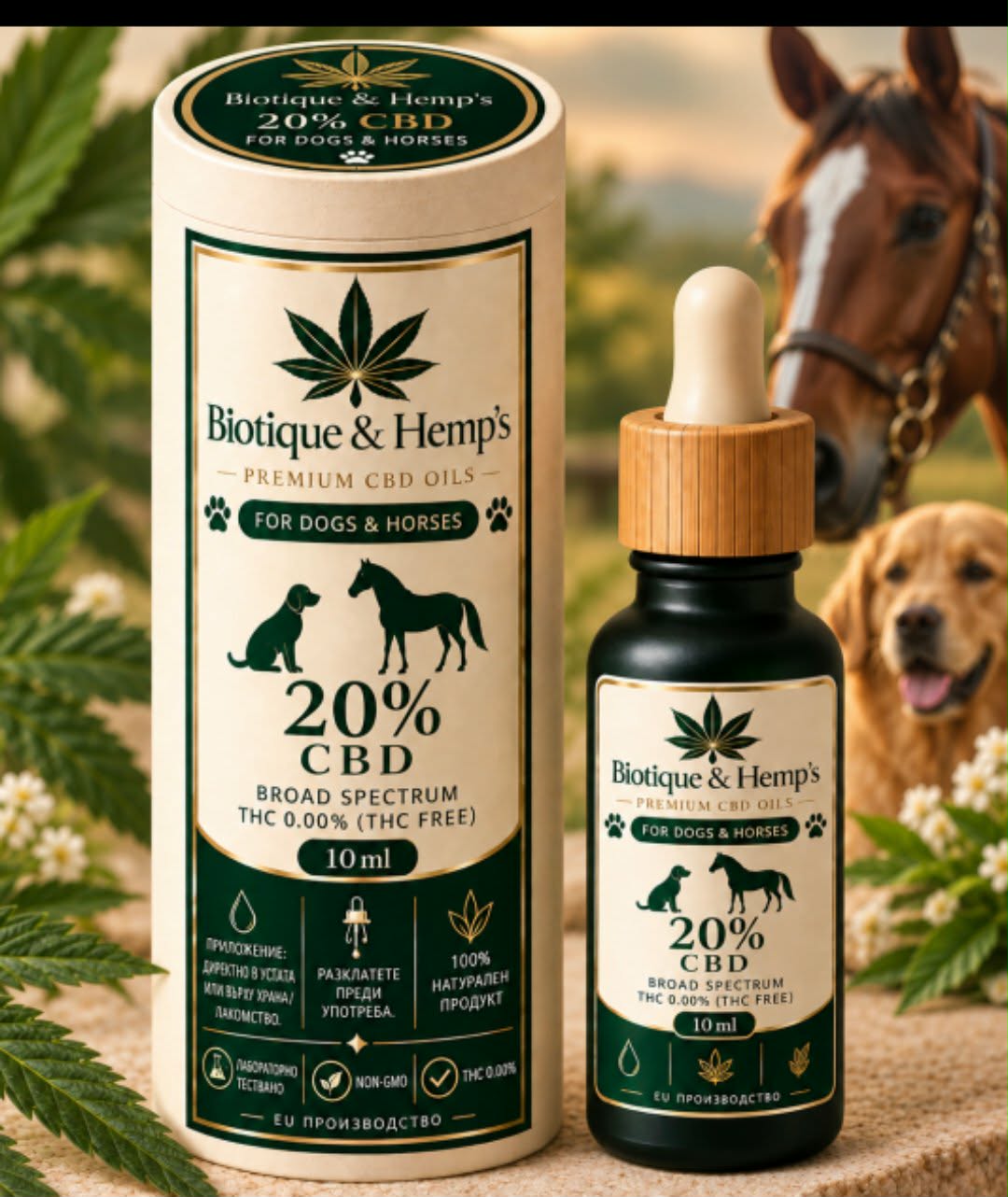 CBD за животни 20% — шишенце с кутия